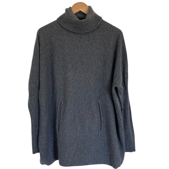 Garnet Hill Womens Grey Cashmere Wool Tunic Turtleneck Oversized Sweater‎ Size L - Picture 1 of 10